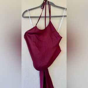 Lulus Burgundy Halter Tie Back Crop Top Open Back Going Out Top